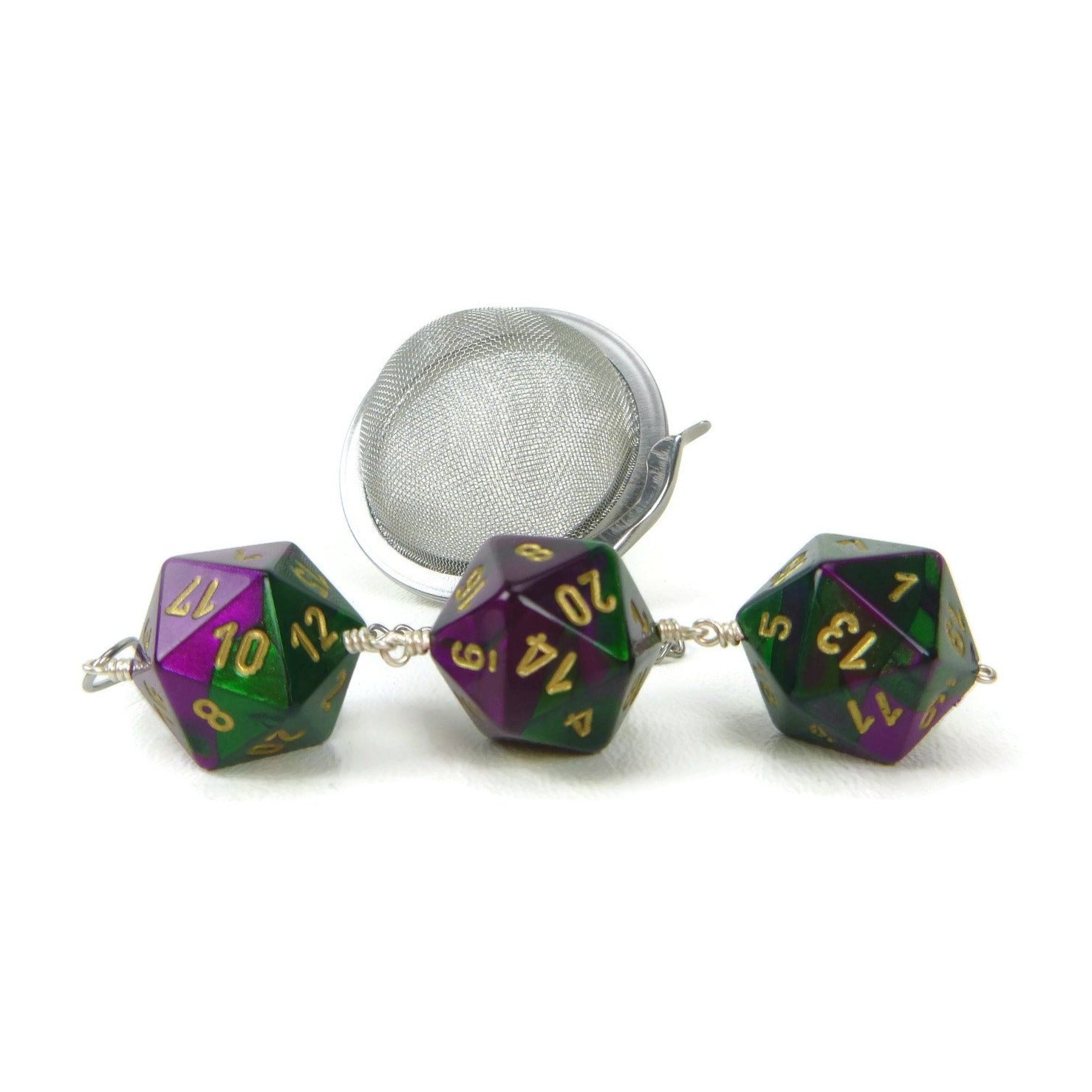 Tea Infuser with Green and Purple Dice Trio