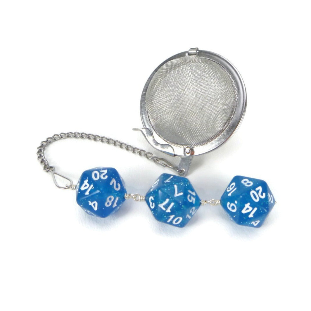 Tea Infuser with Blue Glitter Dice Trio