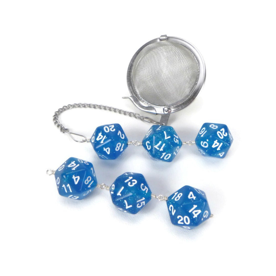 Tea Infuser with Blue Glitter Dice Trio