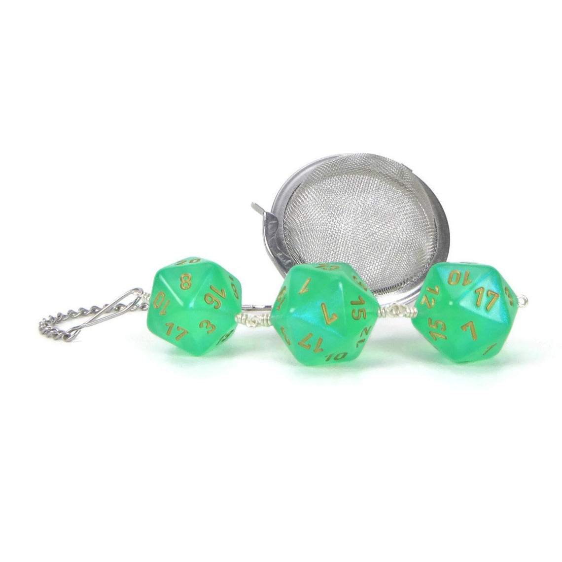 Tea Infuser with Light Green Borealis Dice Trio