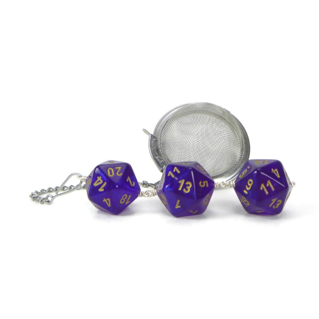 Tea Infuser with Royal Purple Borealis Dice Trio