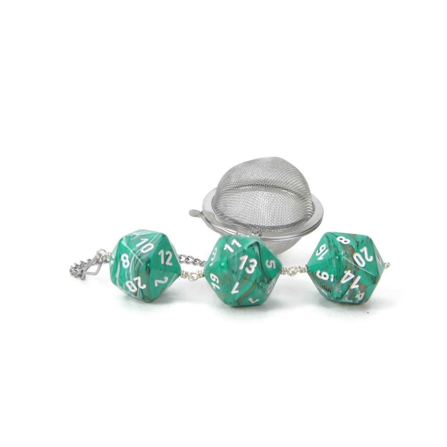 Tea Infuser with Marbled Copper and Teal Dice Trio