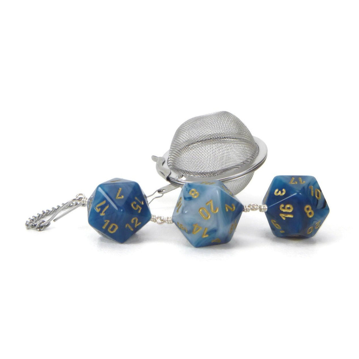 Tea Infuser with Cloudy Blue/Teal Dice Trio