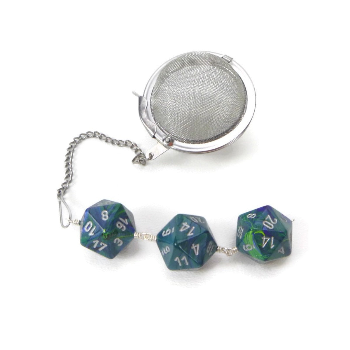 Tea Infuser with Green and Blue Swirled Dice Trio