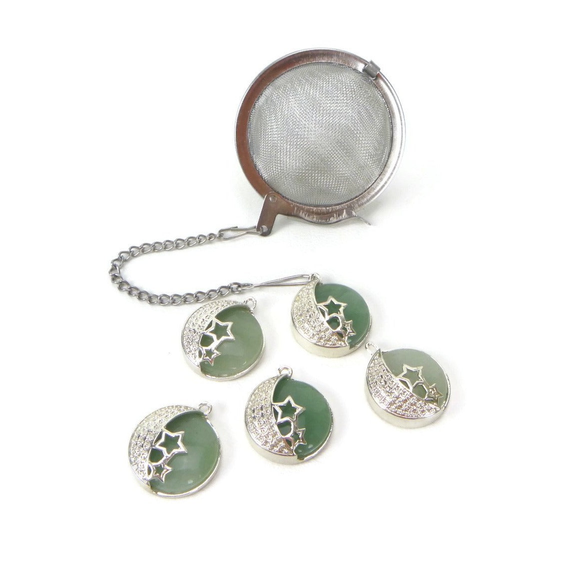Tea Infuser with Aventurine and Crescent Moon Charm