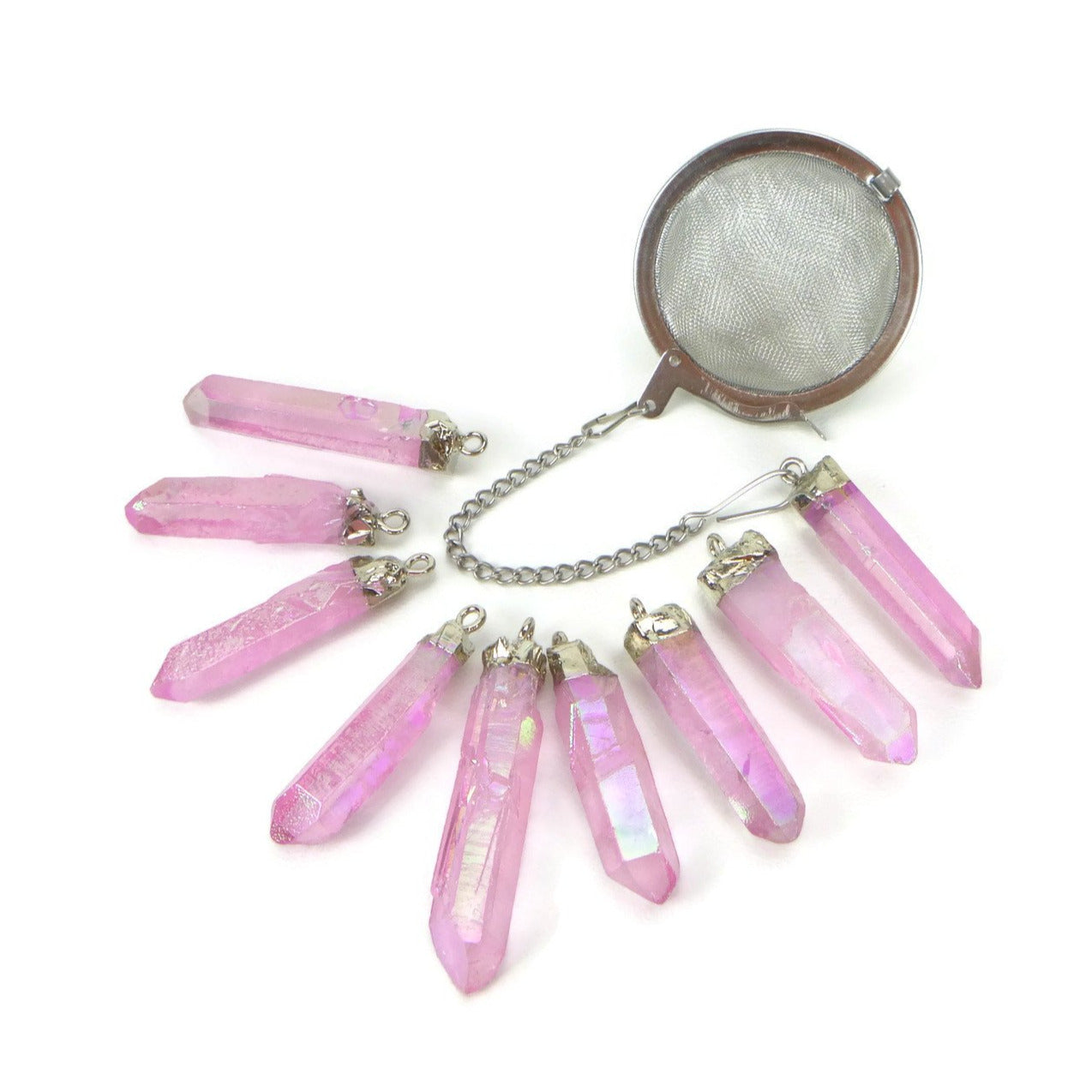 Tea Infuser with Pink Aura Crystal Charm