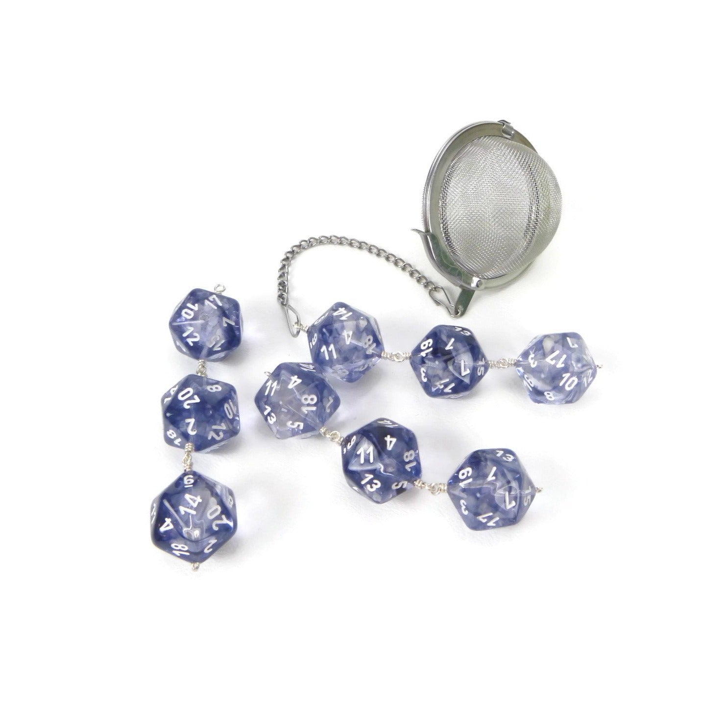 Tea Infuser with Navy Blue and Clear Nebula Dice