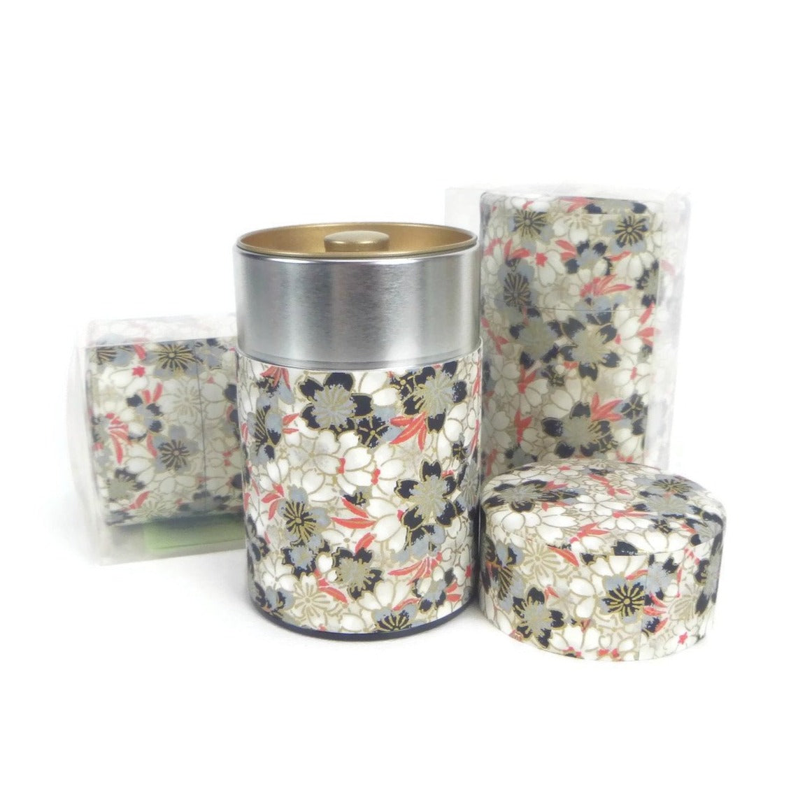 Black and Red Floral Washi Paper Canister - 3.5oz