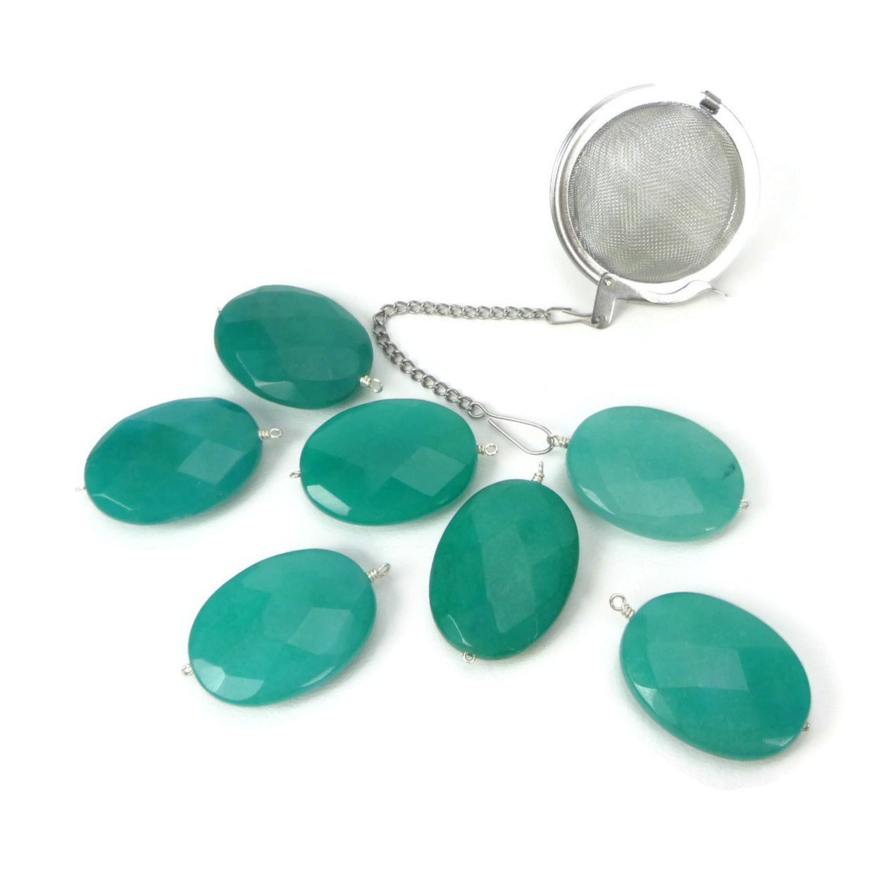 Tea Infuser with Teal Oval Charm
