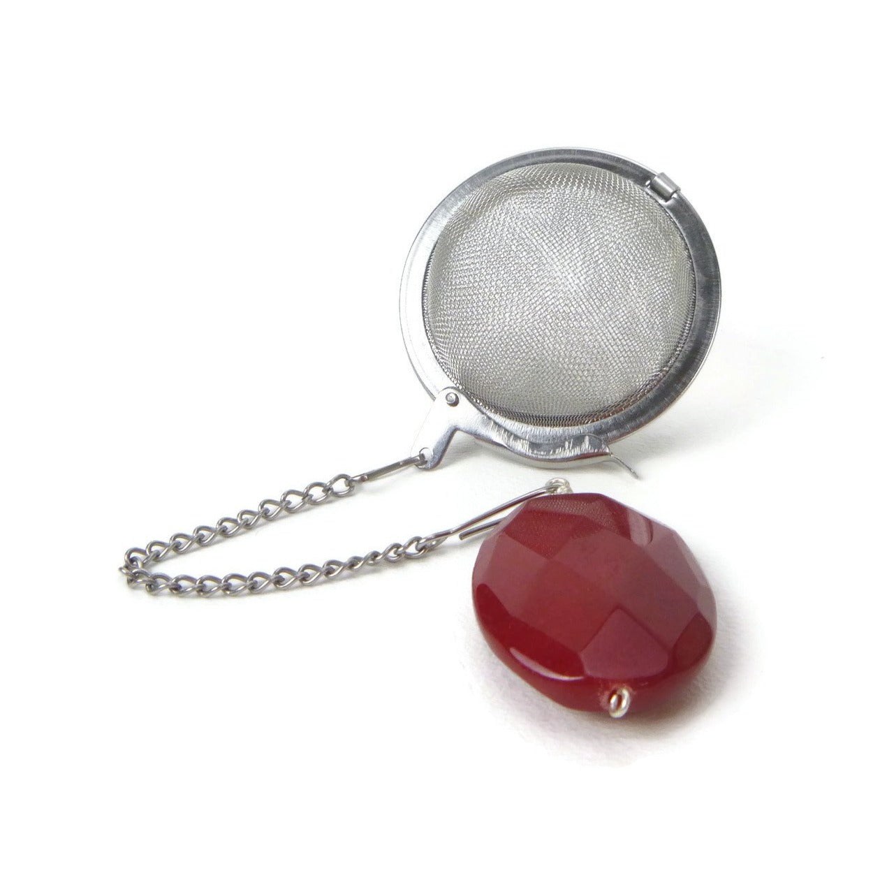 Tea Infuser with Burgundy Oval Charm