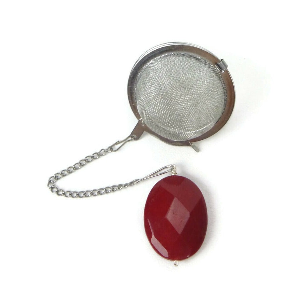 Tea Infuser with Burgundy Oval Charm