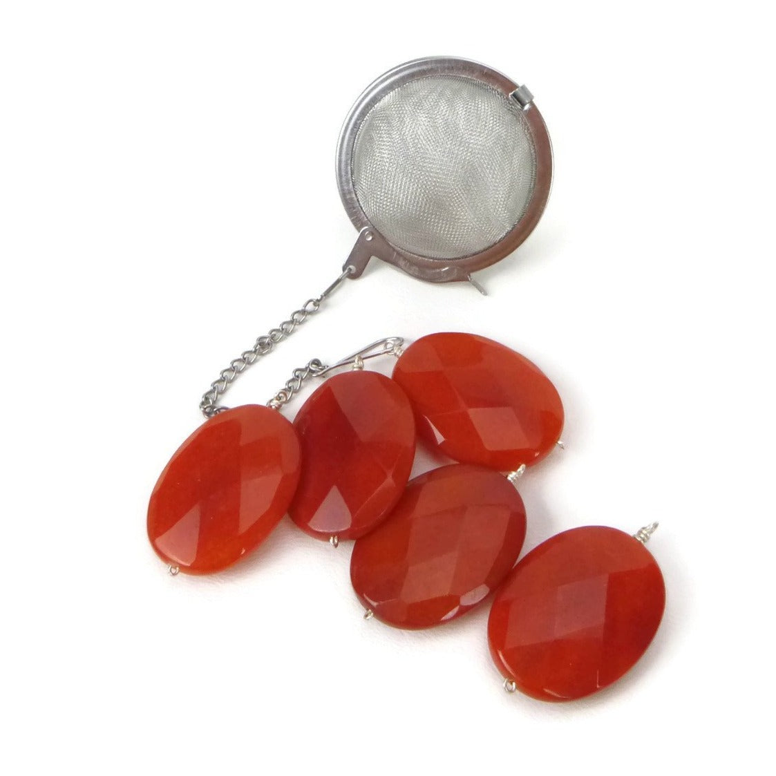 Tea Infuser with Orange Oval Charm