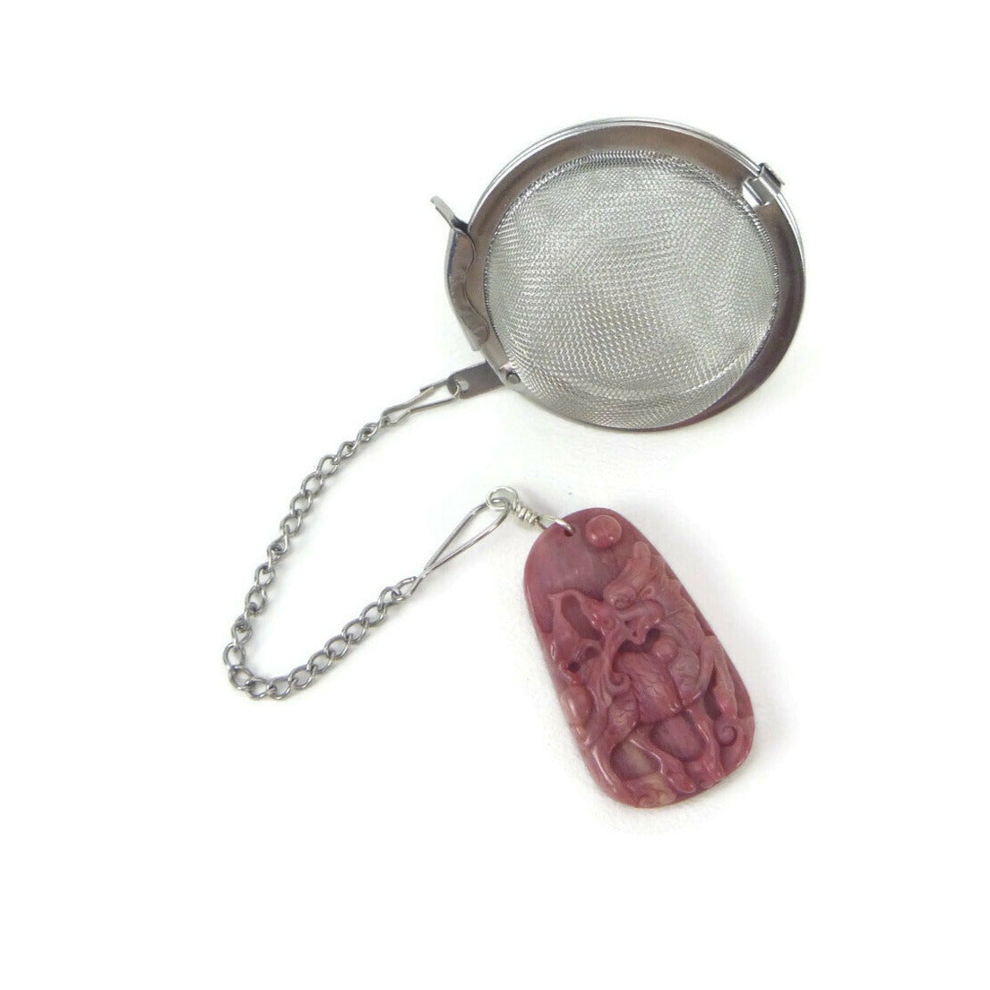 Tea Infuser with Rose Colored Carved Dragon Charm