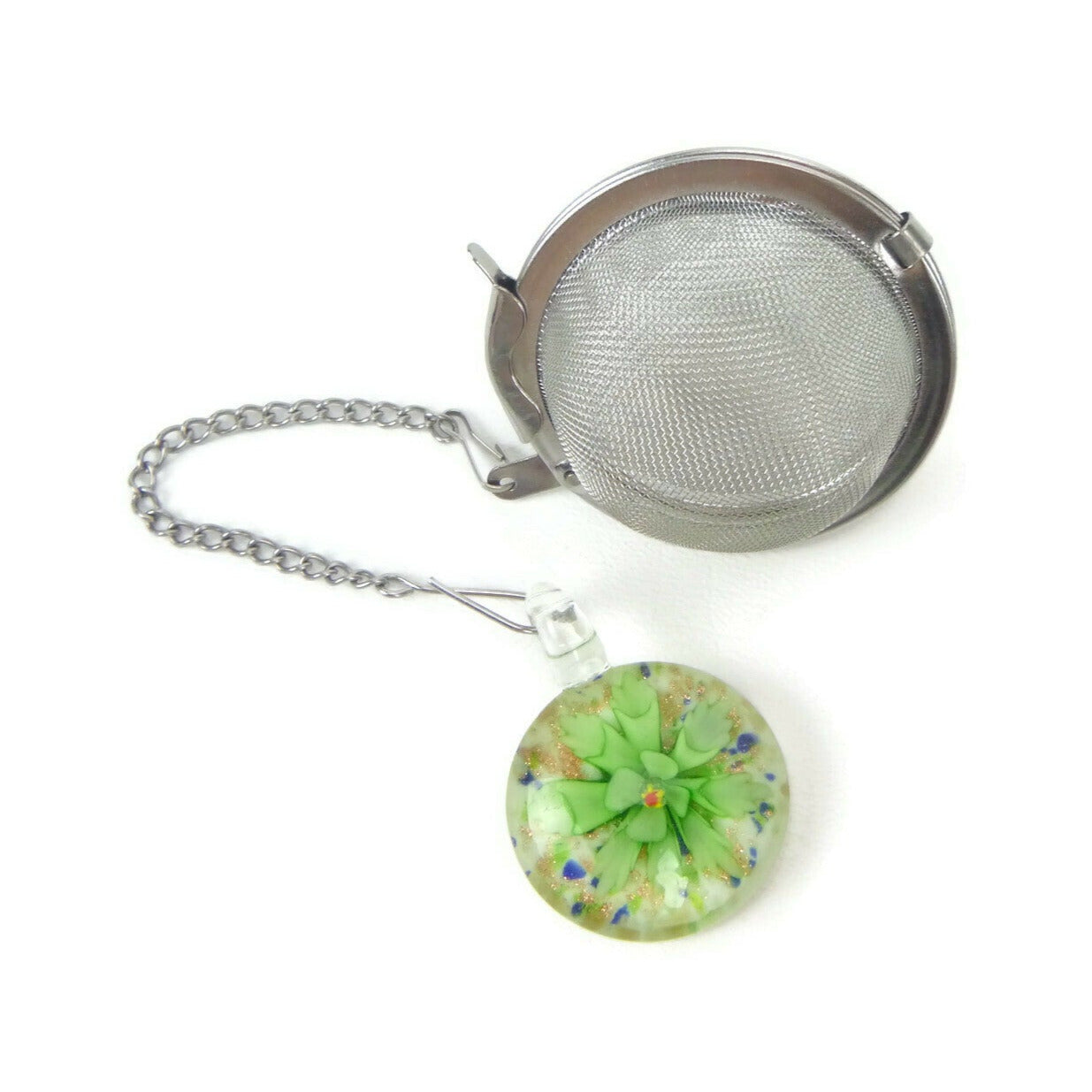 Tea Infuser with Green Flower Glass Charm