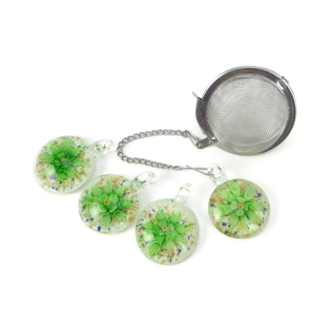Tea Infuser with Green Flower Glass Charm