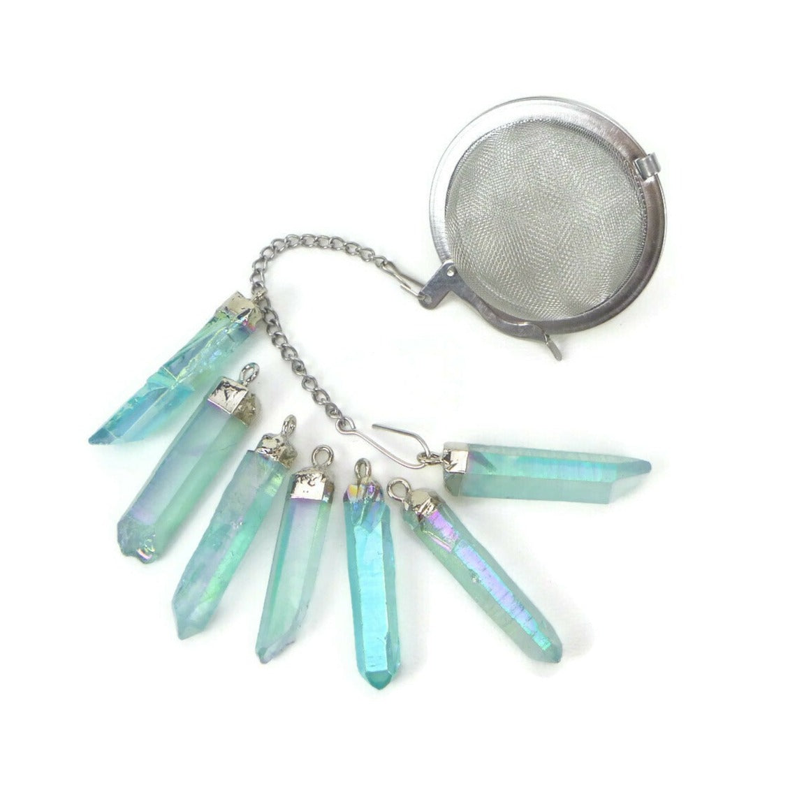 Tea Infuser with Aqua Aura Point Charm