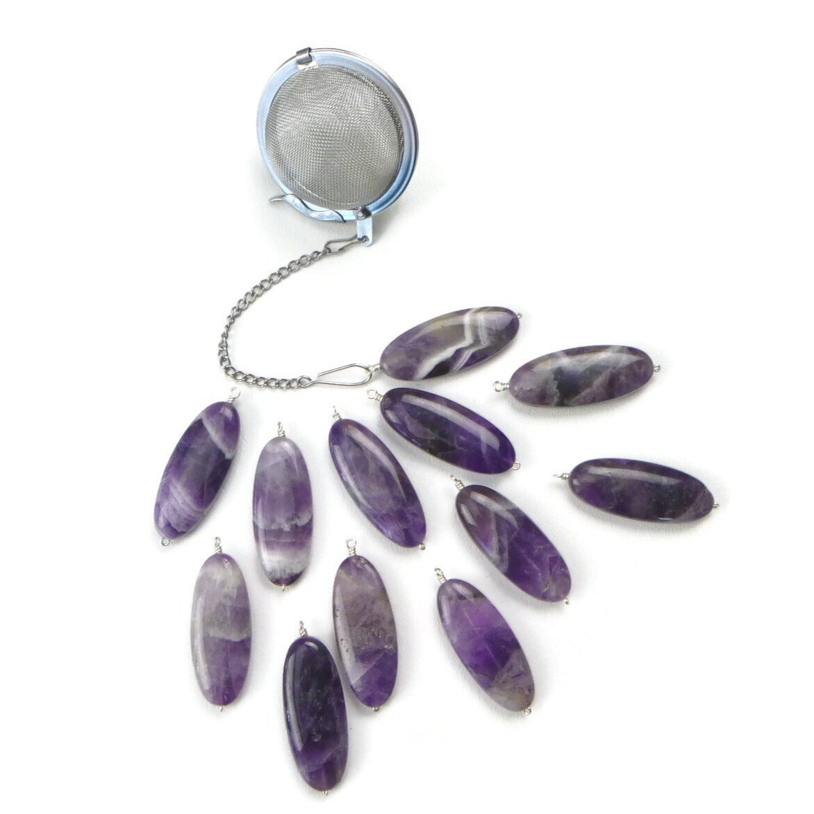 Tea Infuser with Chevron Amethyst Oval Charm