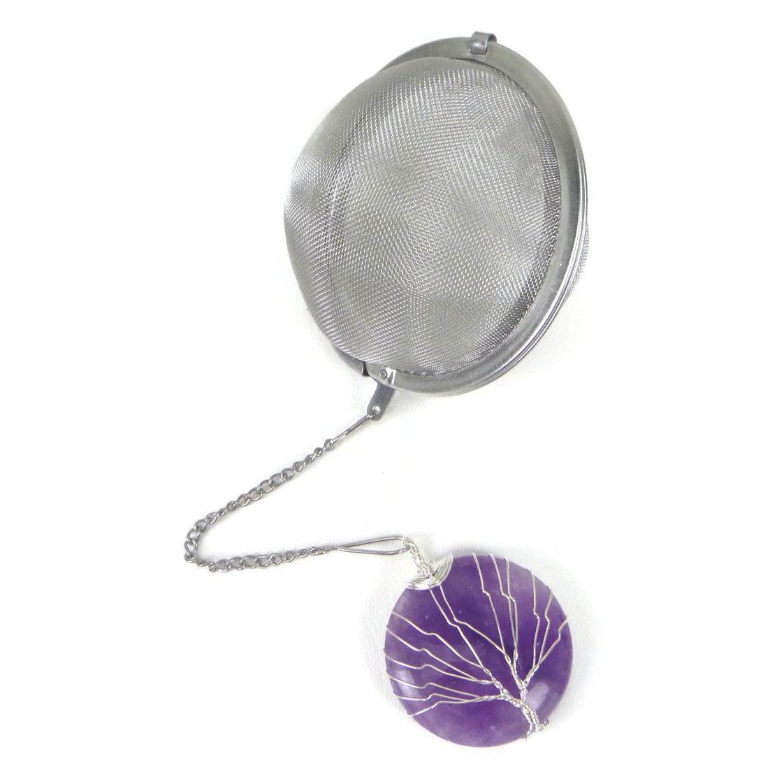 3 Inch Tea Infuser Ball with Amethyst Wired Tree Charm