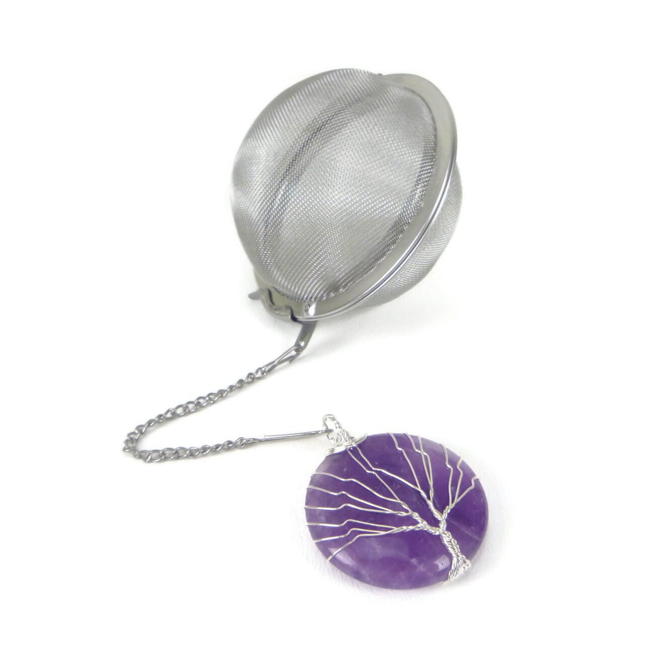 3 Inch Tea Infuser Ball with Amethyst Wired Tree Charm