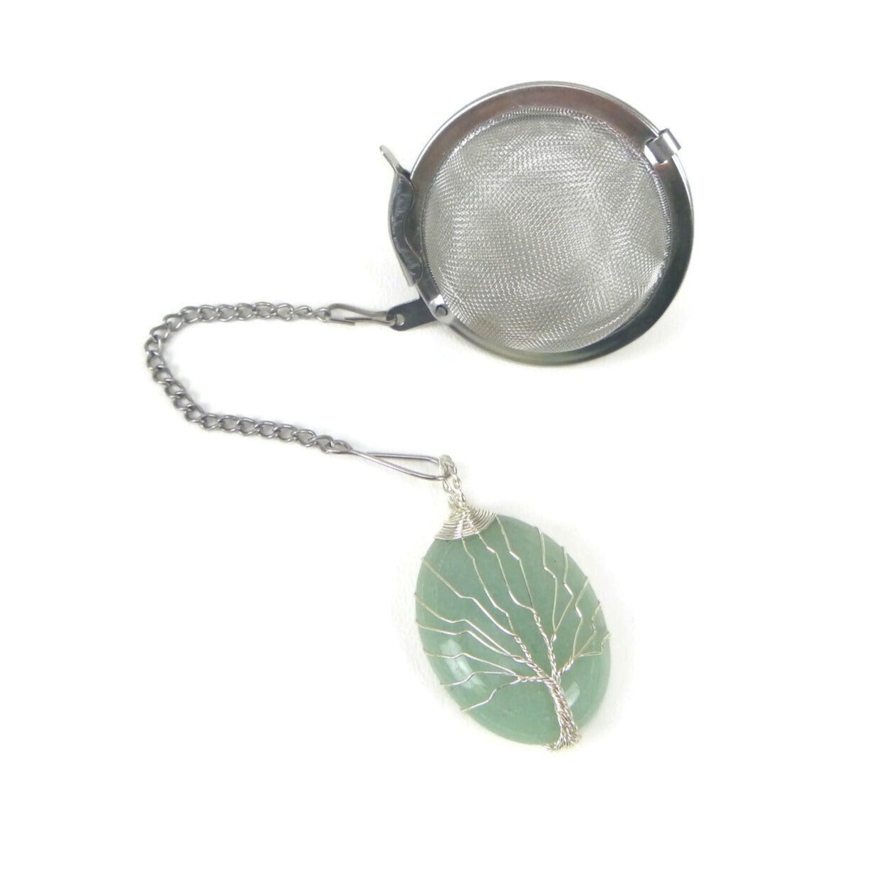 Tea Infuser with Oval Green Aventurine Tree Charm
