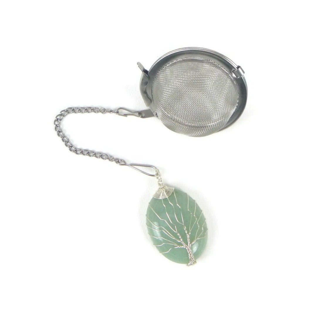 Tea Infuser with Oval Green Aventurine Tree Charm