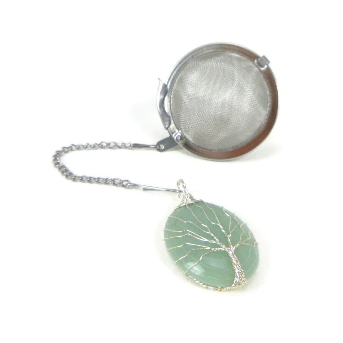 Tea Infuser with Oval Green Aventurine Tree Charm