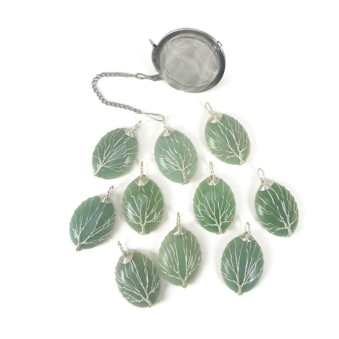 Tea Infuser with Oval Green Aventurine Tree Charm