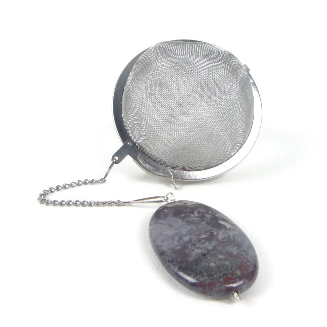 3 Inch Tea Infuser Ball with Oval Fireworks Jasper Charm