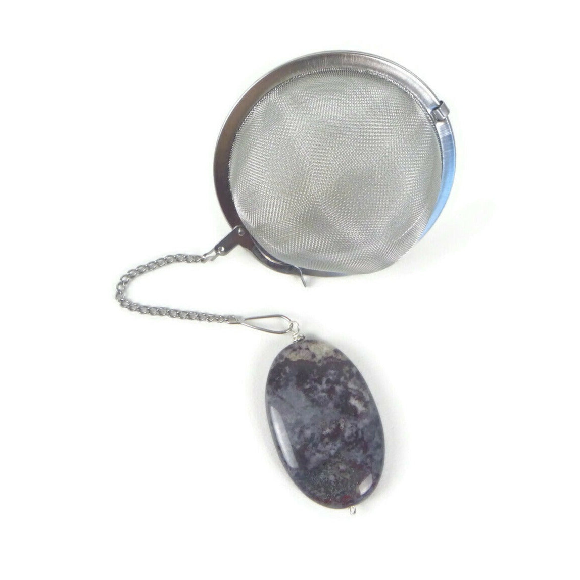 3 Inch Tea Infuser Ball with Oval Fireworks Jasper Charm