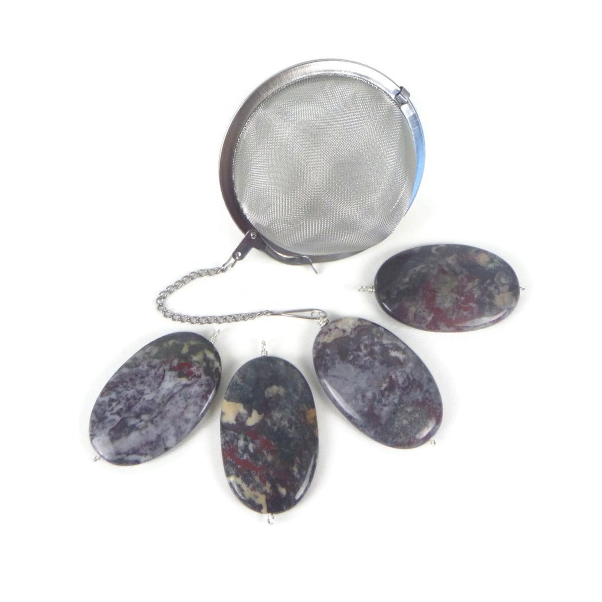 3 Inch Tea Infuser Ball with Oval Fireworks Jasper Charm