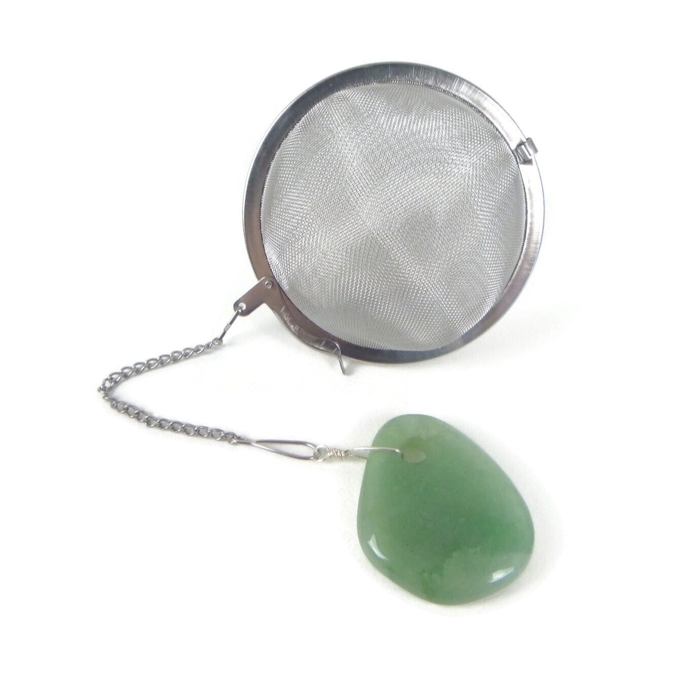 3 Inch Tea Infuser Ball with Green Aventurine Stone Charm