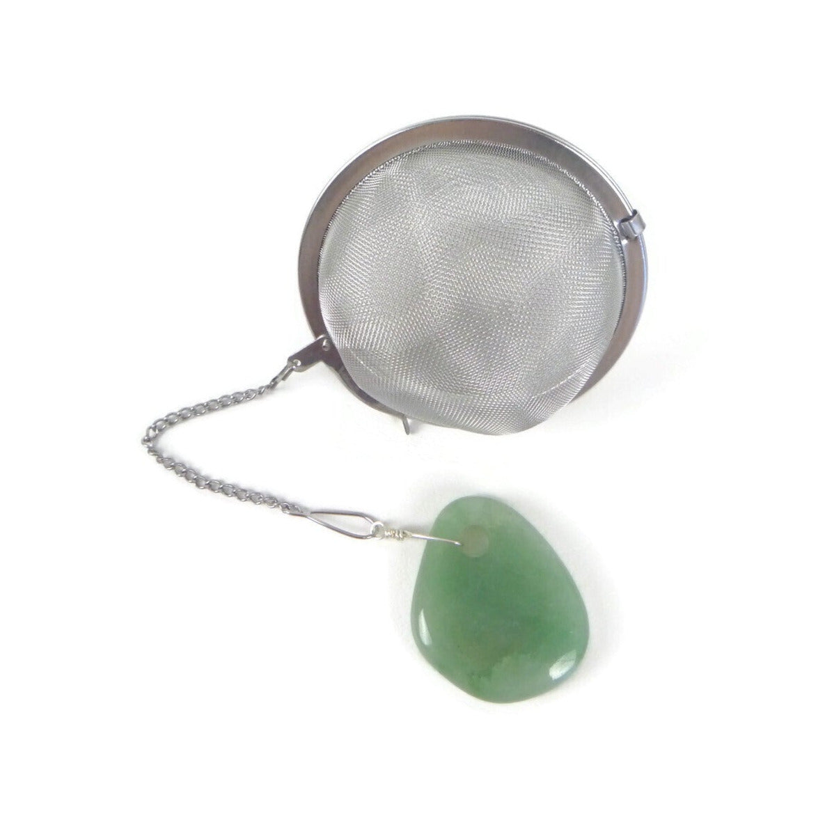 3 Inch Tea Infuser Ball with Green Aventurine Stone Charm