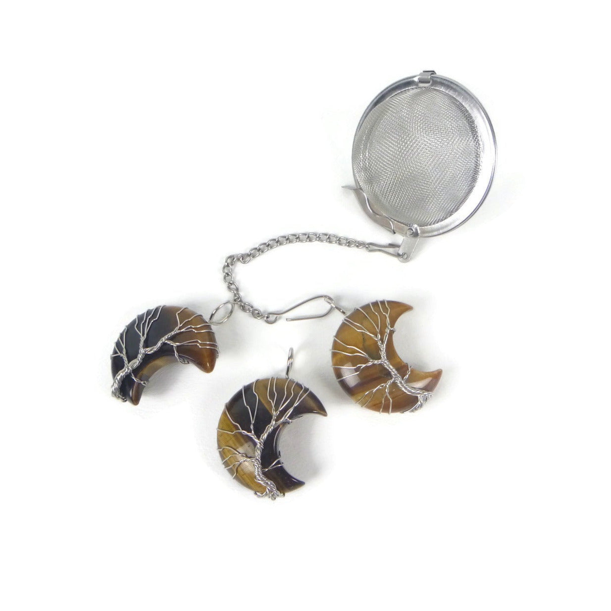 Tea Infuser with Tiger's Eye Crescent Moon Charm
