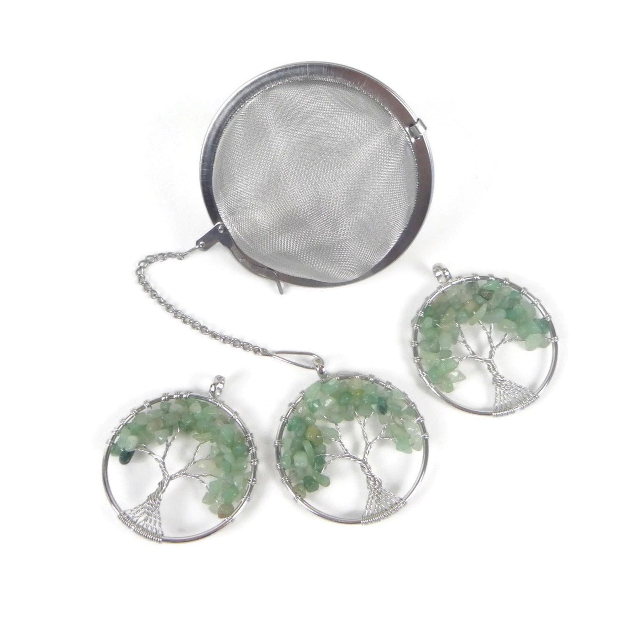 3 Inch Tea Infuser Ball with Wired Aventurine Tree Charm