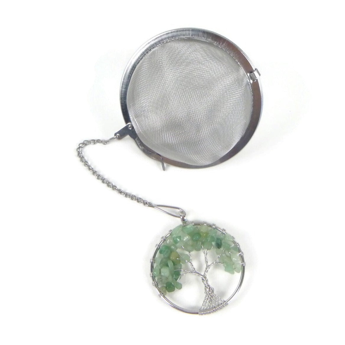 3 Inch Tea Infuser Ball with Wired Aventurine Tree Charm