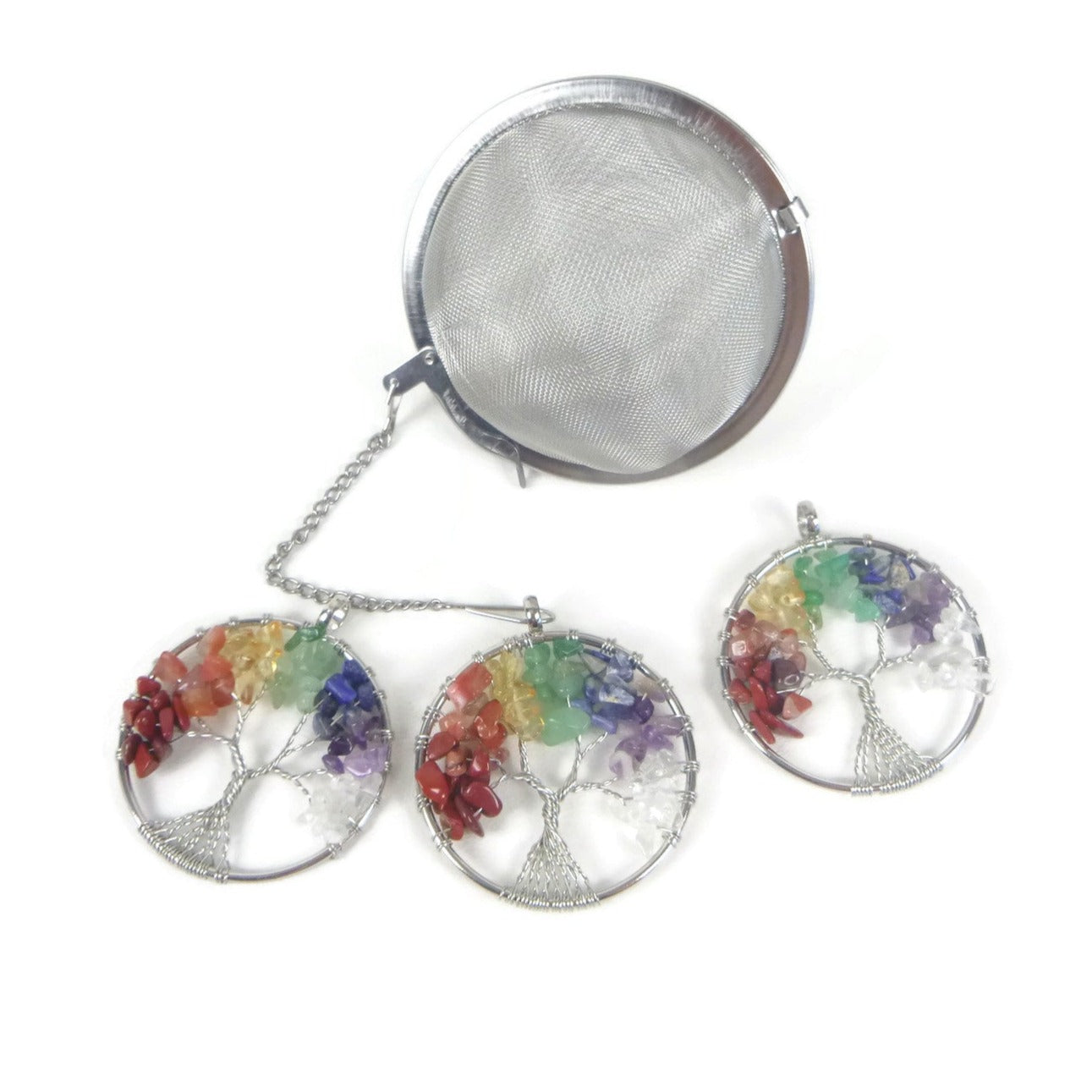 3 Inch Tea Infuser Ball with Wired Rainbow Tree Charm