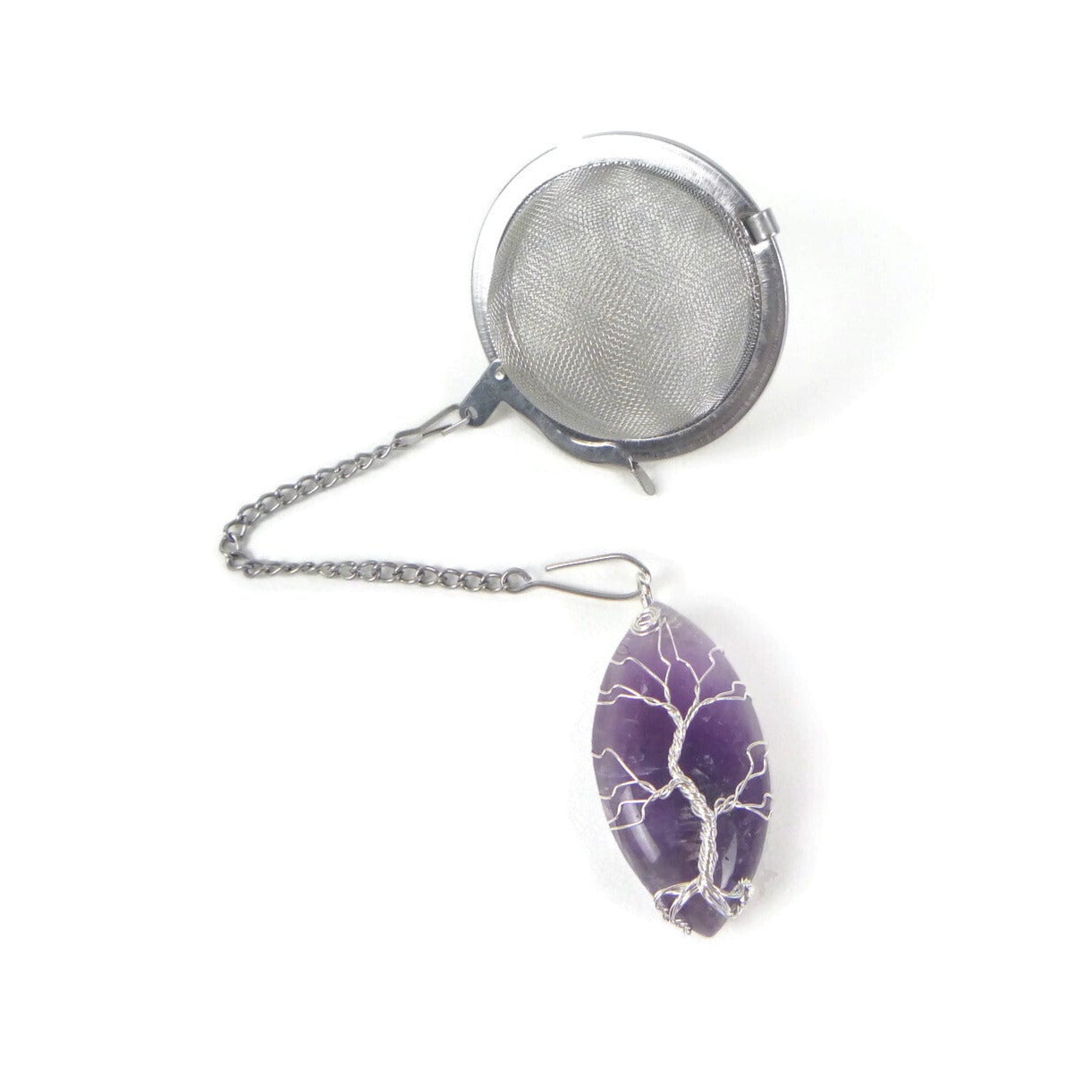 Tea Infuser with Long Oval Amethyst Tree Charm