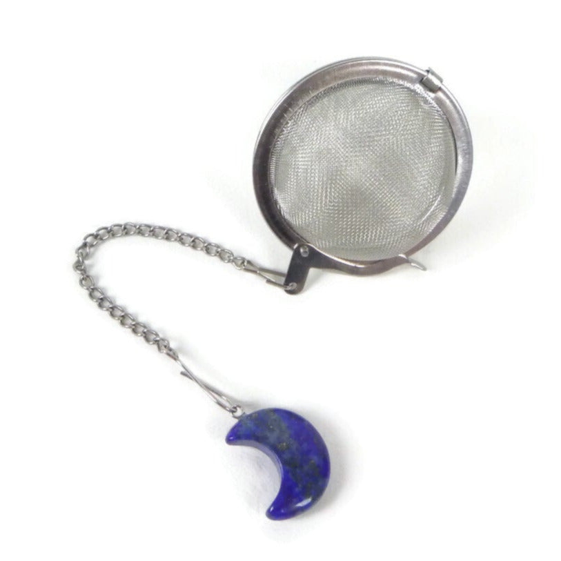 Tea Infuser with Small Gemstone Moon Charm (choose your stone!)