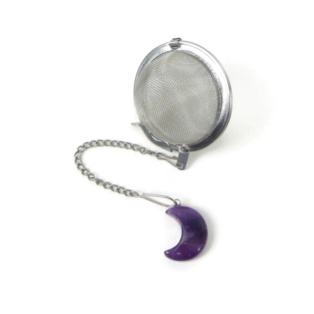 Tea Infuser with Small Gemstone Moon Charm (choose your stone!)