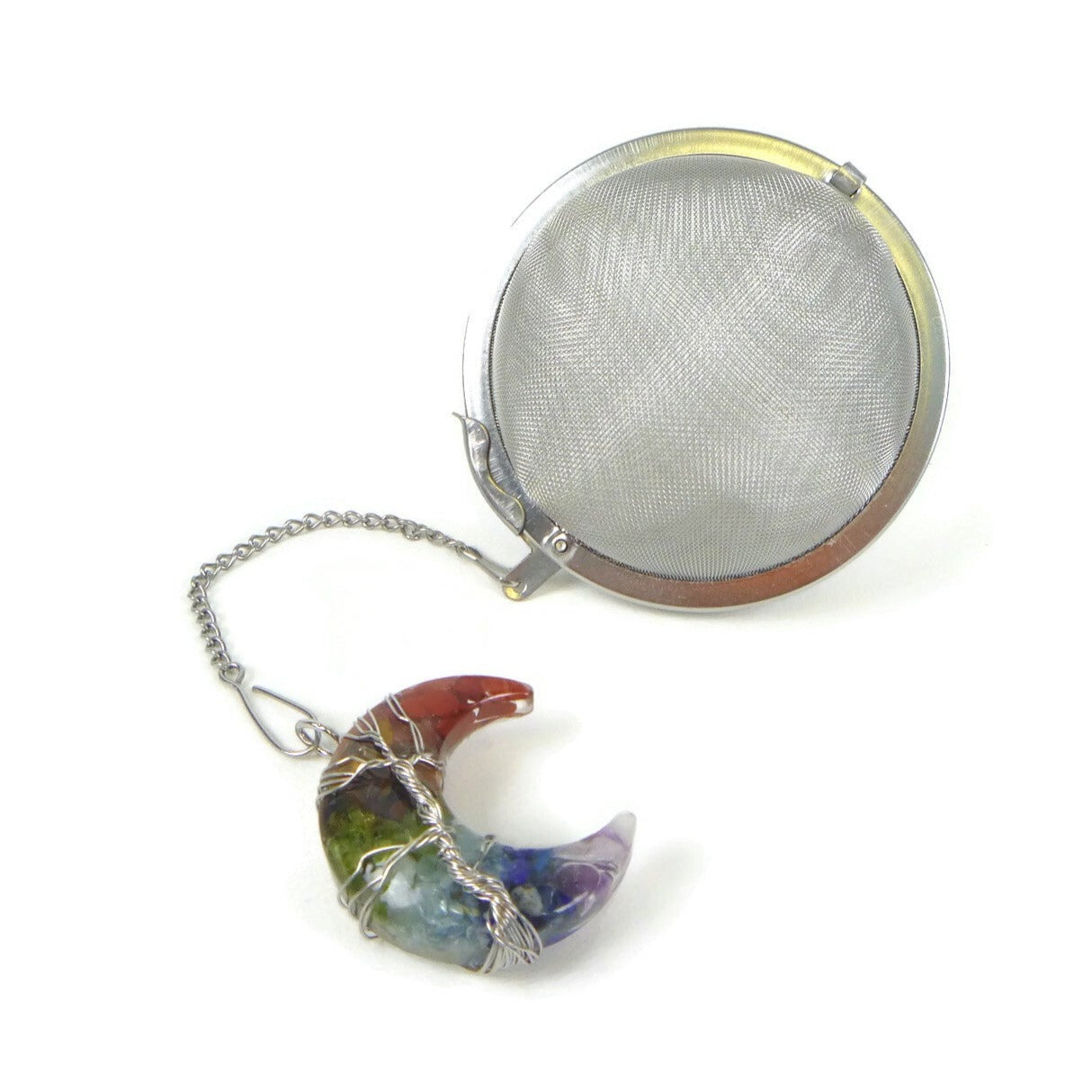 3 Inch Tea Infuser Ball with Rainbow Crescent Wired Tree Charm