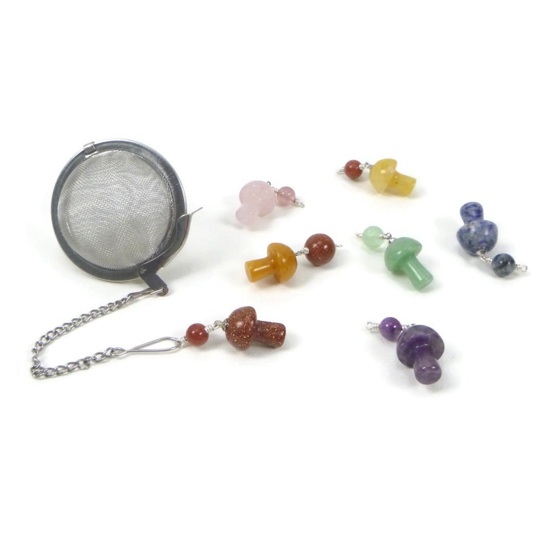 Tea Infuser with Random Stone Mushroom Charm