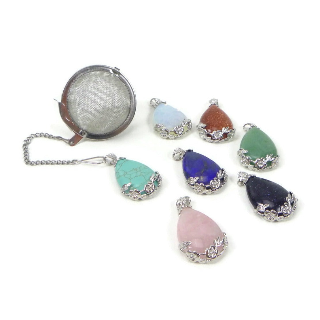 Tea Infuser with Silver Roses Charm (Pick your stone!)