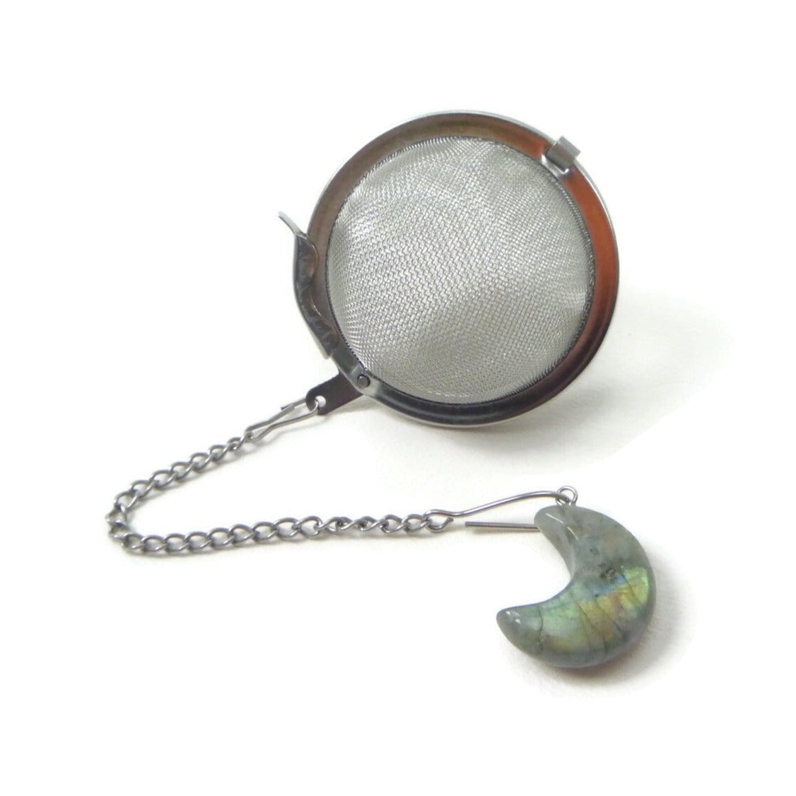 Tea Infuser with Small Gemstone Moon Charm (choose your stone!)