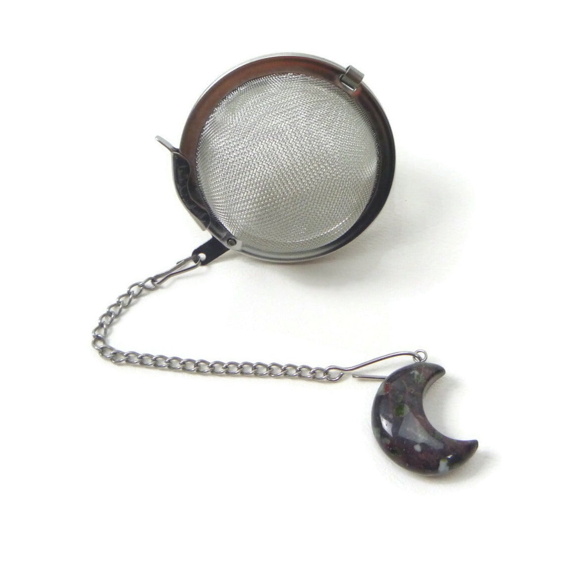 Tea Infuser with Small Gemstone Moon Charm (choose your stone!)