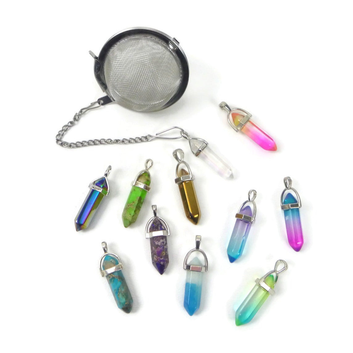 Tea Infuser with Mini Crystal Point Charm (Pick your stone!)