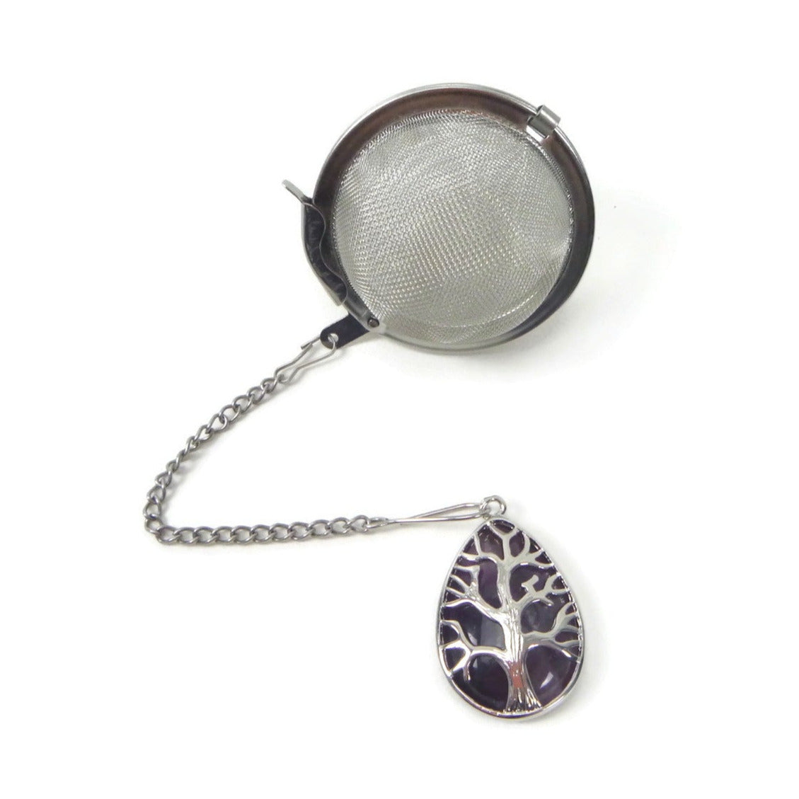 Tea Infuser with Gemstone Silver Tree Charm (choose your stone!)