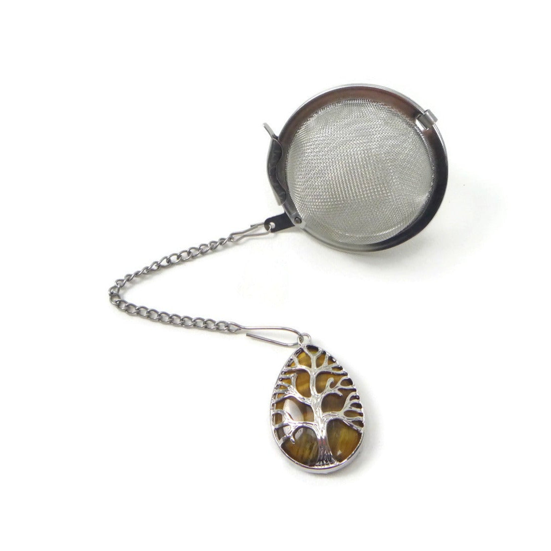 Tea Infuser with Gemstone Silver Tree Charm (choose your stone!)