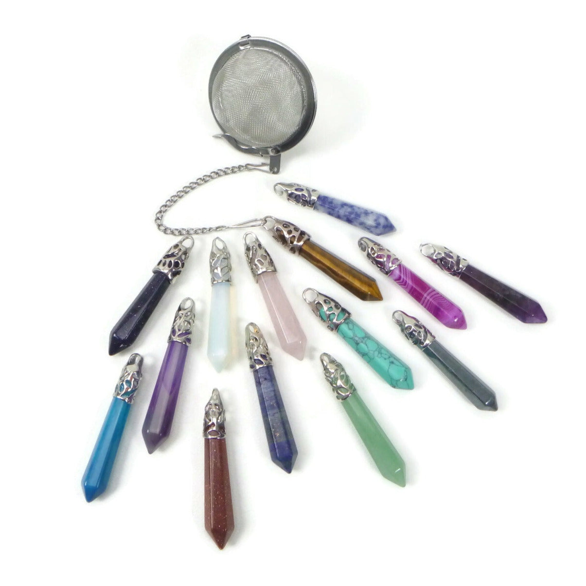 Tea Infuser with Crystal Point Charm (pick your stone!)