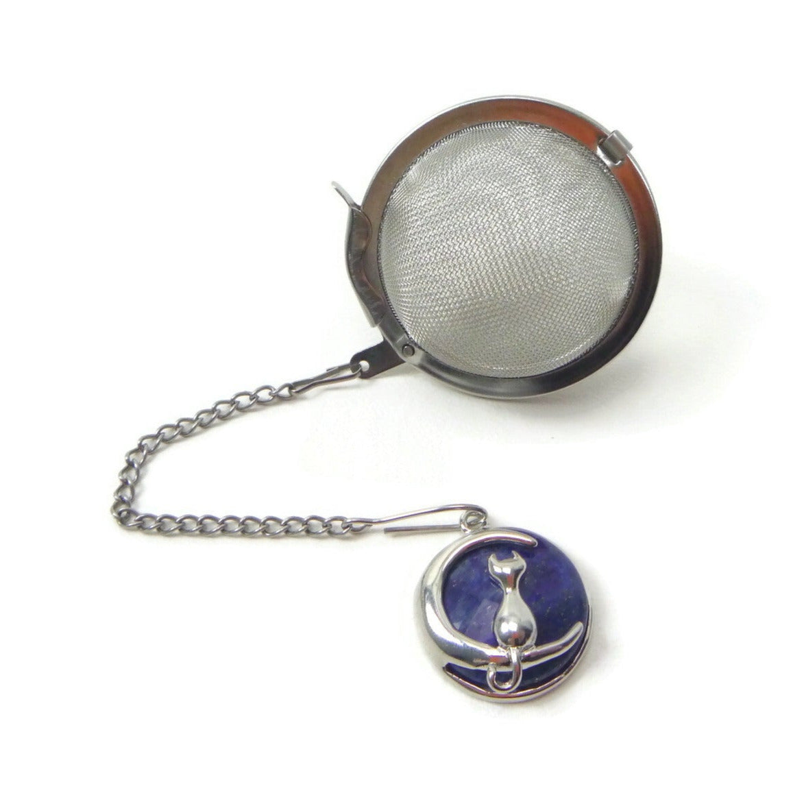Tea Infuser with Gemstone and Moon Cat Charm (choose your stone!)