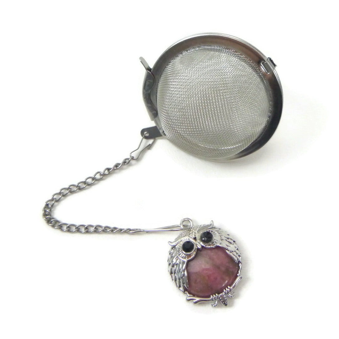 Tea Infuser with Owl Charm (choose your stone!)